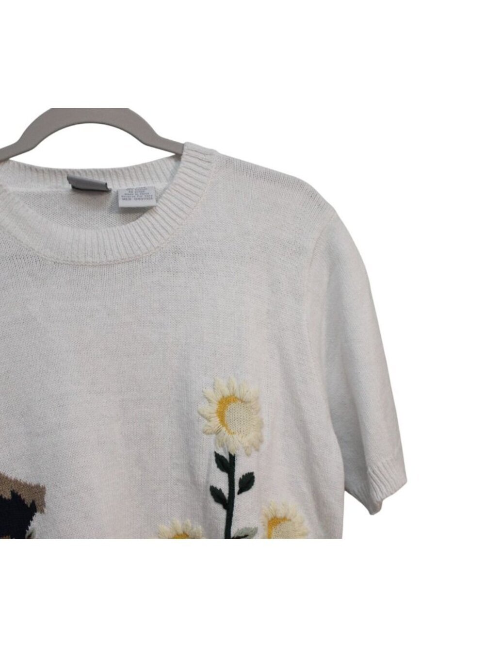 Vintage Knit Sweater Medium Embroidered Floral Grandma Cottagecore Ramie Gingham - Picture 6 of 11